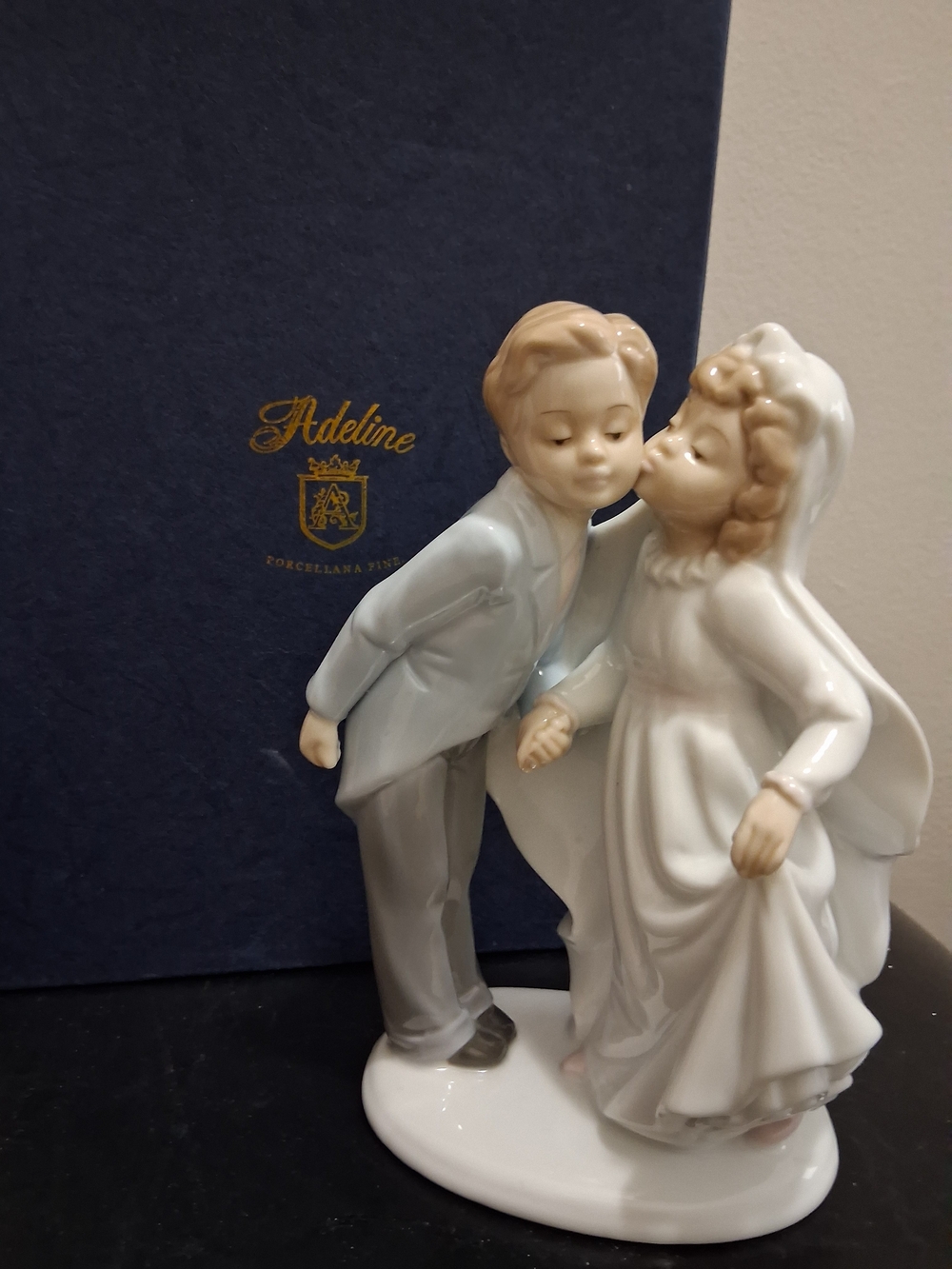 Madeline White and Light Blue Porcelain Communion Couple Figurine